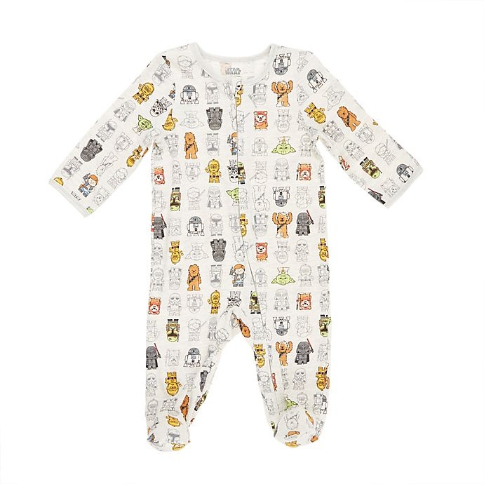 slide 2 of 3, Star Wars Yoda Newborn Zip-Front Sleep & Play Footies - White/Grey, 2 ct