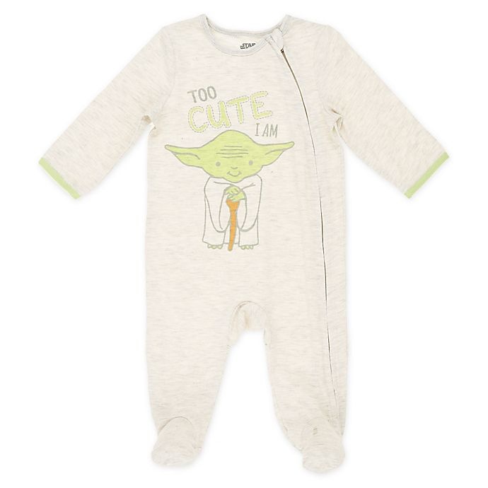 slide 3 of 3, Star Wars Yoda Newborn Zip-Front Sleep & Play Footies - White/Grey, 2 ct