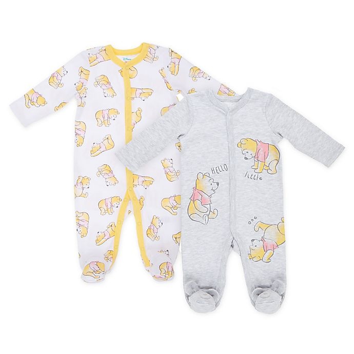 slide 1 of 3, Winnie the Pooh Newborn Printed Long Sleeve Footies - Yellow, 2 ct