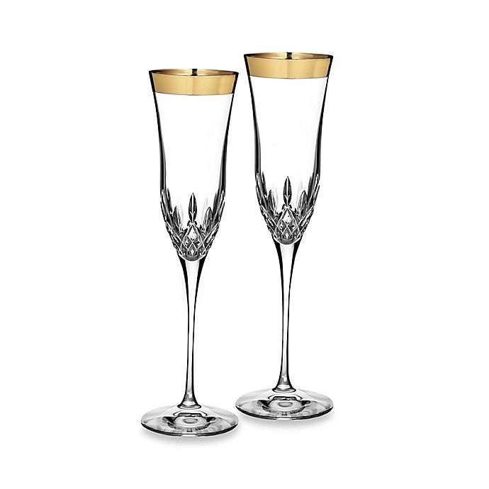 slide 3 of 3, Waterford Lismore Essence Gold Toasting Flutes, 2 ct