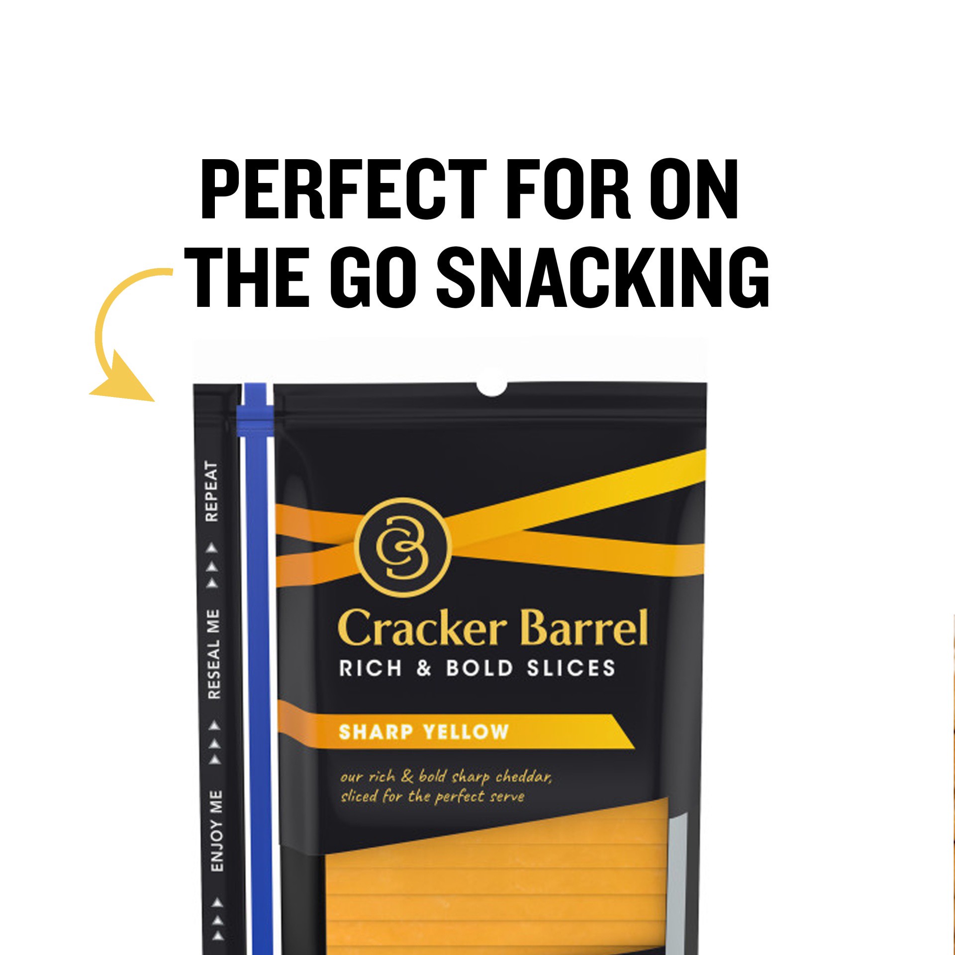 slide 3 of 10, Cracker Barrel Sharp Cheddar Cheese Slices Zip Pak, 7 oz