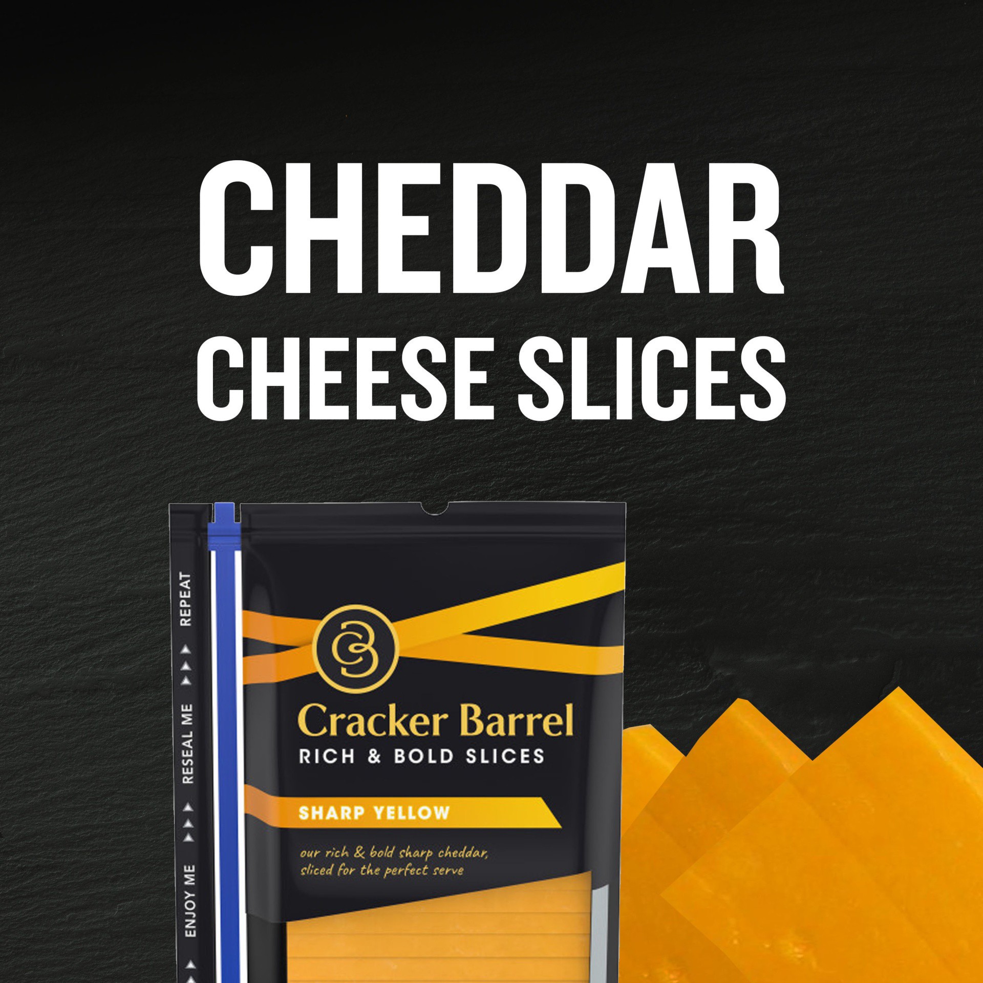 slide 4 of 10, Cracker Barrel Sharp Cheddar Cheese Slices Zip Pak, 7 oz