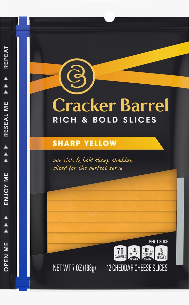 slide 1 of 10, Cracker Barrel Sharp Cheddar Cheese Slices 12 ct ZIP-PAK, 7 oz