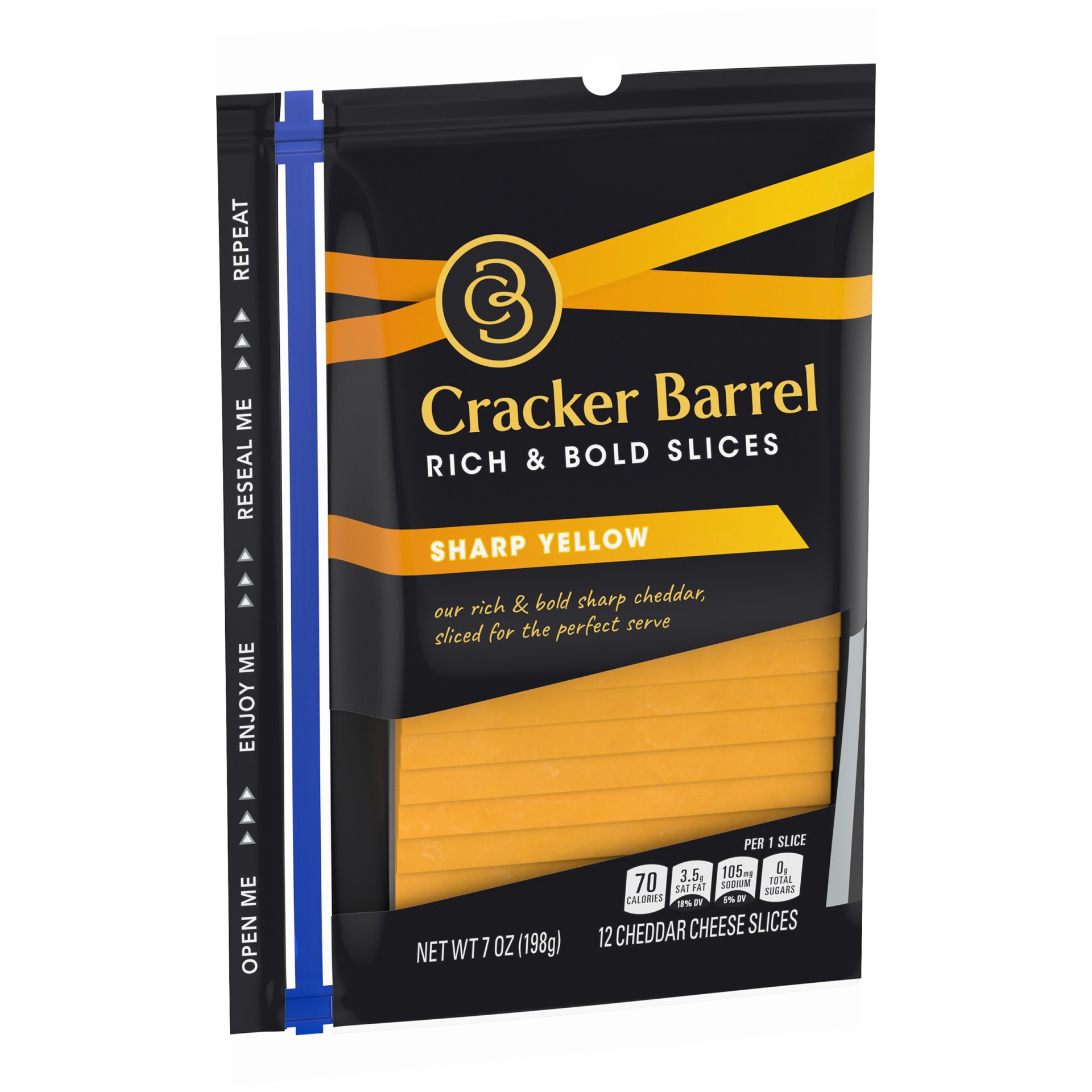 slide 6 of 10, Cracker Barrel Sharp Cheddar Cheese Slices Zip Pak, 7 oz