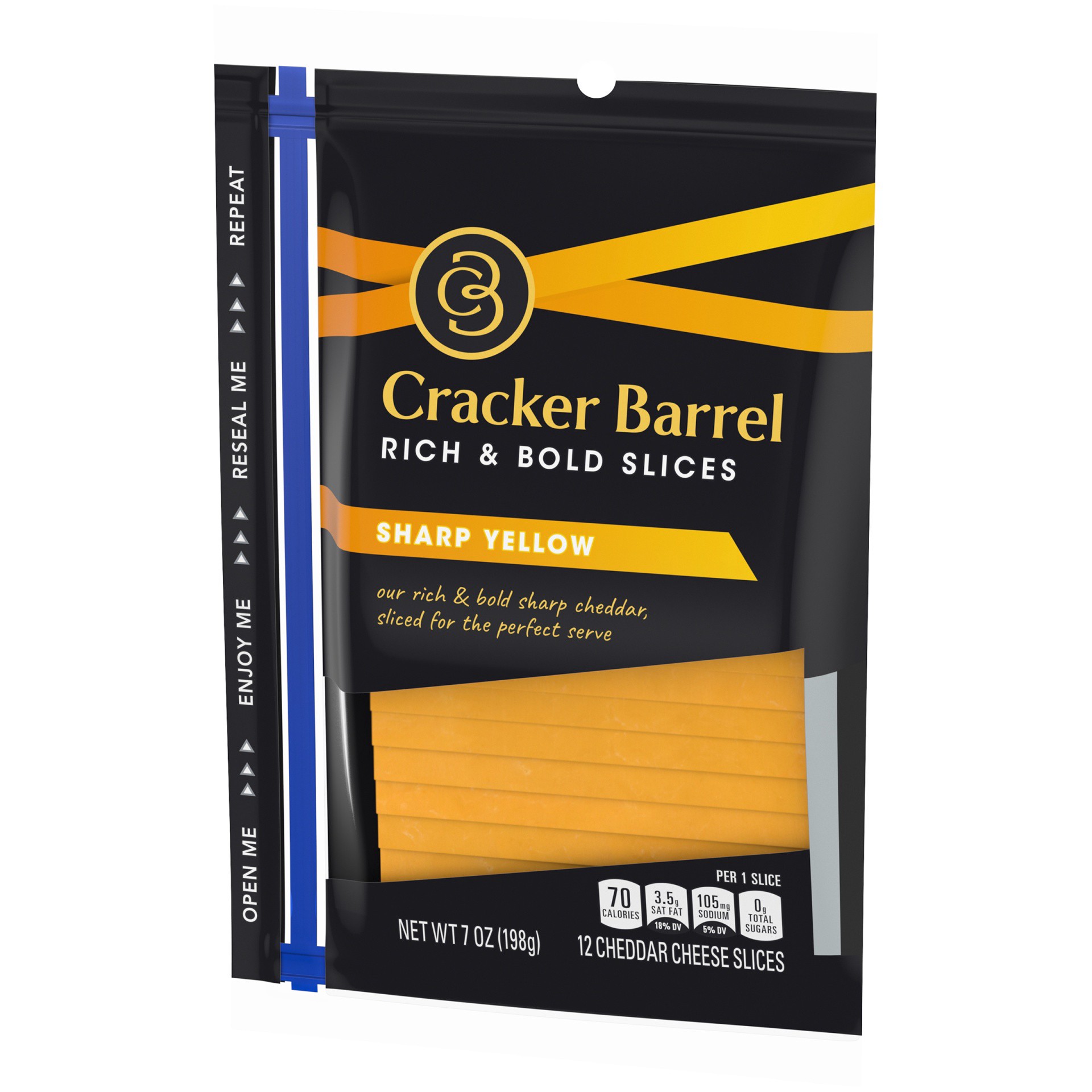 slide 7 of 10, Cracker Barrel Sharp Cheddar Cheese Slices Zip Pak, 7 oz
