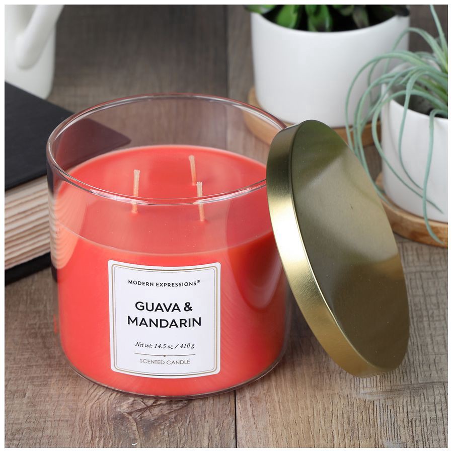 slide 3 of 4, Modern Expressions Scented Candle Guava & Mandarin, 14.5 oz