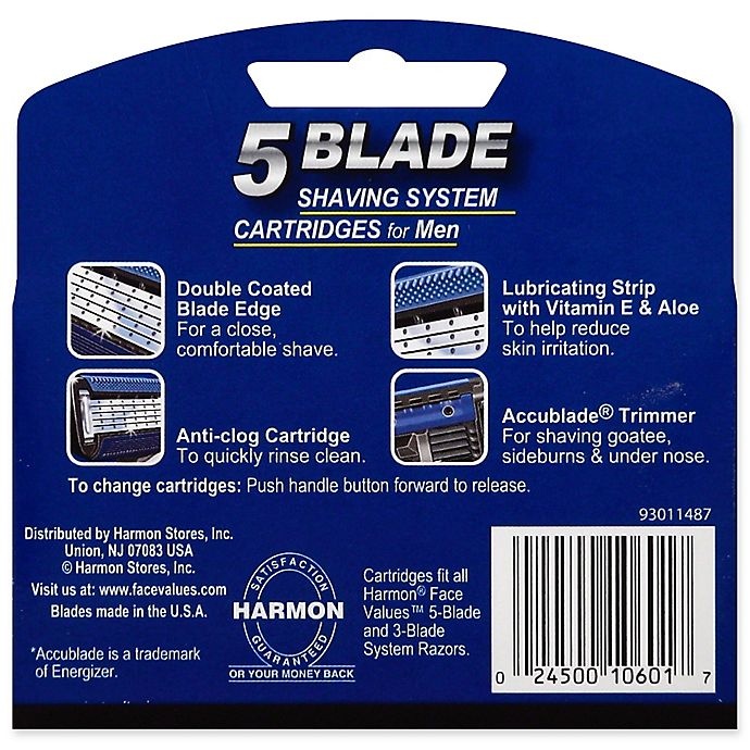 slide 2 of 2, Harmon Face Values 5-Blade Shaving System Cartridges plus Trimmer for Men, 4 ct