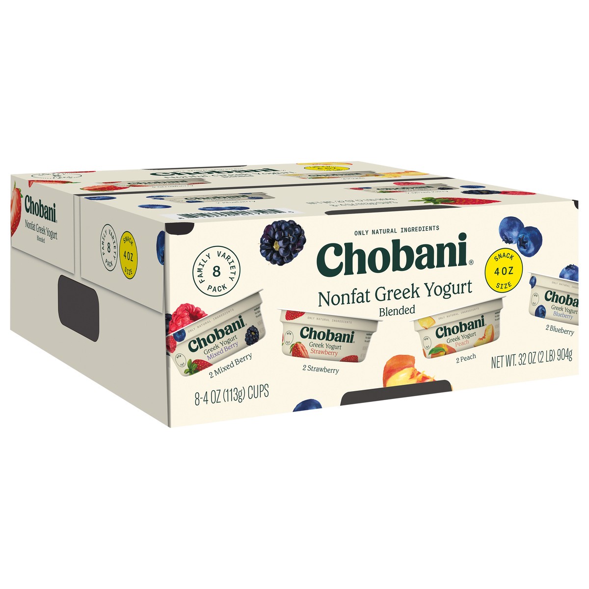 slide 2 of 9, Chobani 8 Pack Snack Size Blended Non-Fat Greek Assorted Yogurt Family Variety 8 Pack 8 - 4 oz Cups, 8 ct