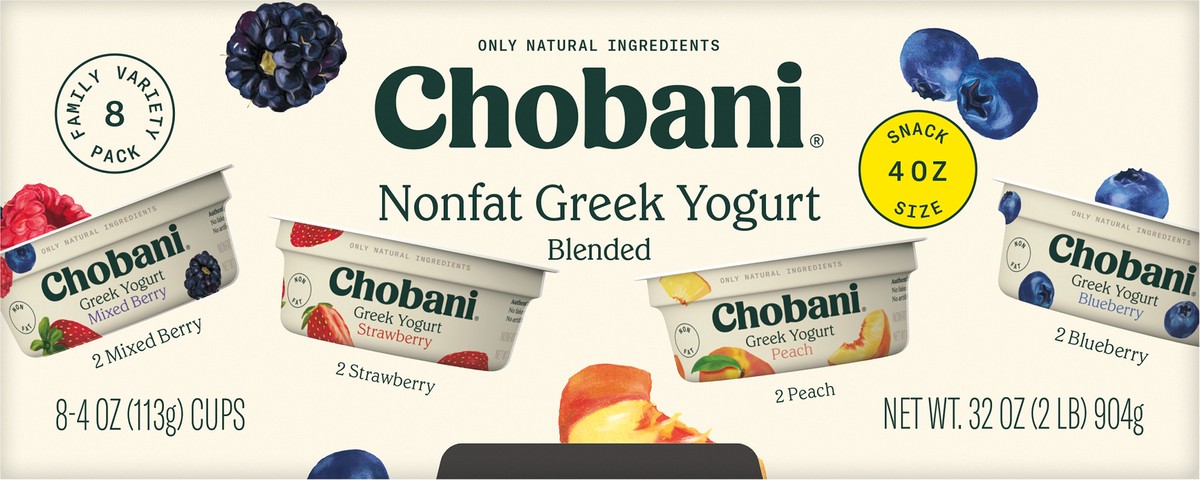 slide 5 of 9, Chobani 8 Pack Snack Size Blended Non-Fat Greek Assorted Yogurt Family Variety 8 Pack 8 - 4 oz Cups, 8 ct