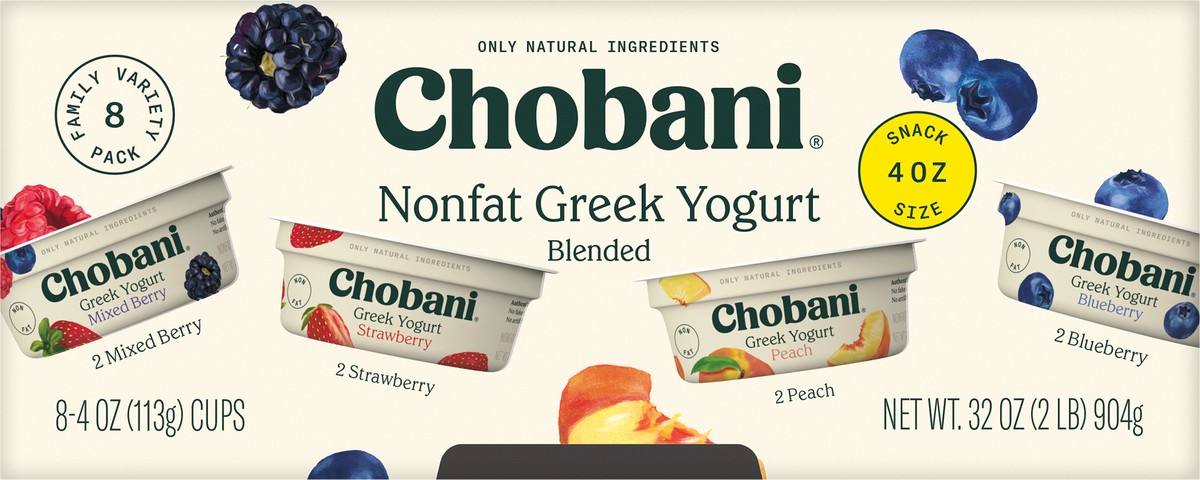 slide 6 of 9, Chobani 8 Pack Snack Size Blended Non-Fat Greek Assorted Yogurt Family Variety 8 Pack 8 - 4 oz Cups, 8 ct