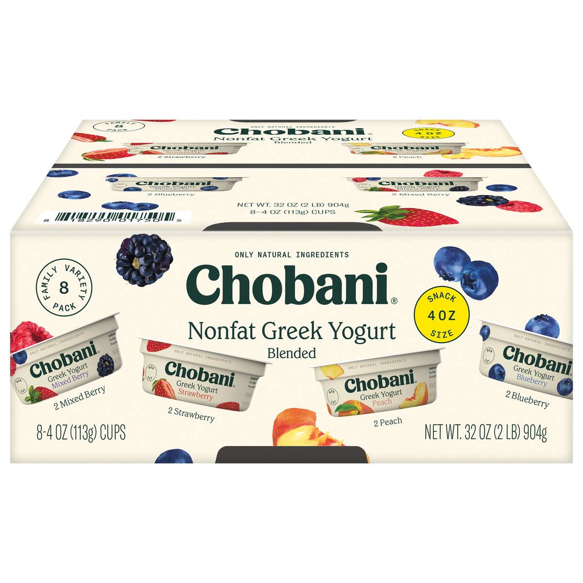 slide 1 of 9, Chobani 8 Pack Snack Size Blended Non-Fat Greek Assorted Yogurt Family Variety 8 Pack 8 - 4 oz Cups, 8 ct