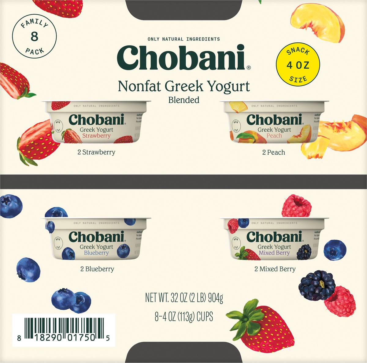 slide 9 of 9, Chobani 8 Pack Snack Size Blended Non-Fat Greek Assorted Yogurt Family Variety 8 Pack 8 - 4 oz Cups, 8 ct