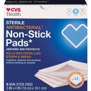 slide 1 of 1, CVS Health Sterile Acti-Bacterial Non-Stick Pads, 8 ct
