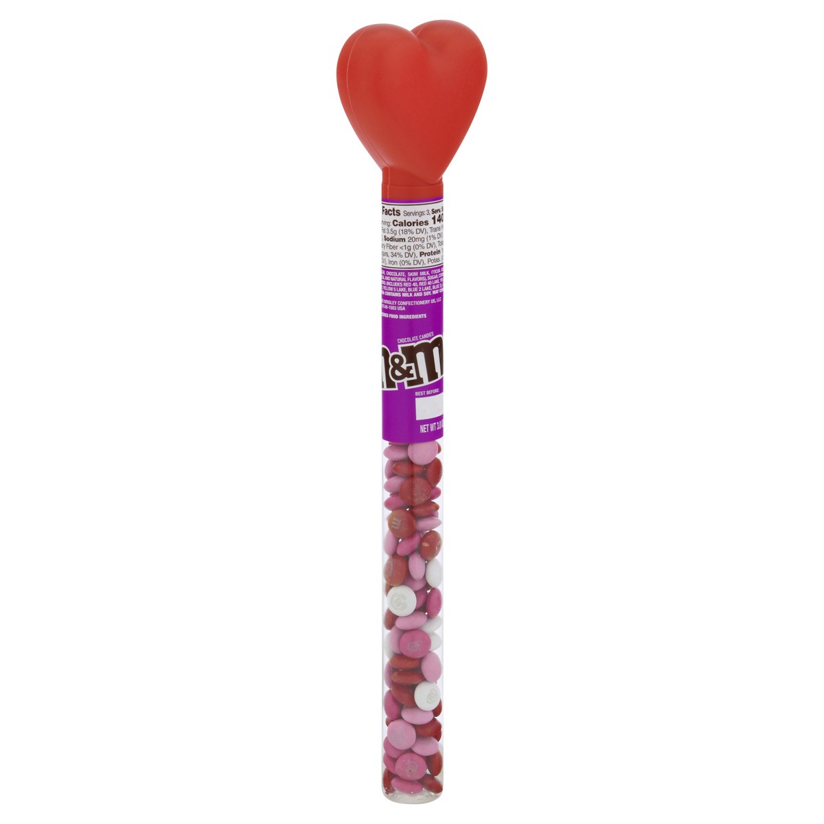 slide 9 of 9, M&M's Milk Chocolate Valentine Candy Heart Candy Cane, 3 oz., 3 oz