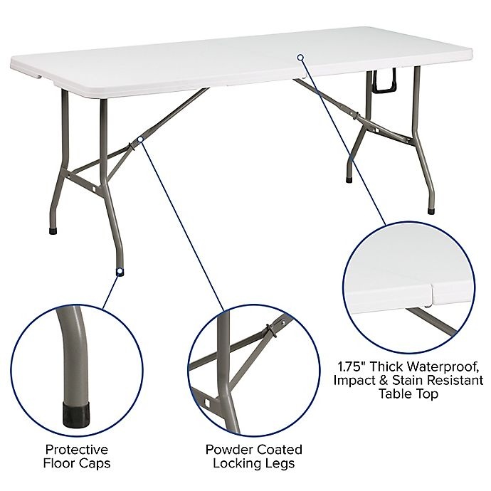 slide 3 of 6, Flash Furniture Bi-Fold Plastic Folding Table - White, 6 ft