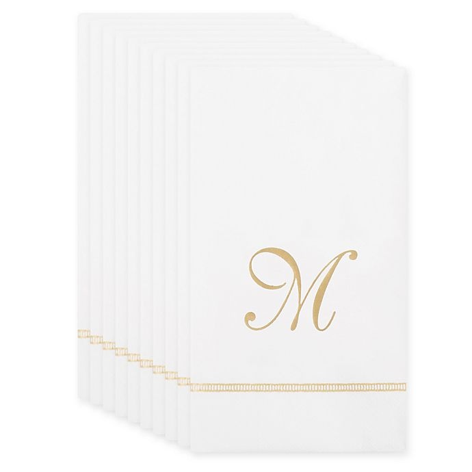 slide 2 of 2, Caspari Gold Initial Monogram Letter M'' Paper Guest Towel Napkin'', 20 ct