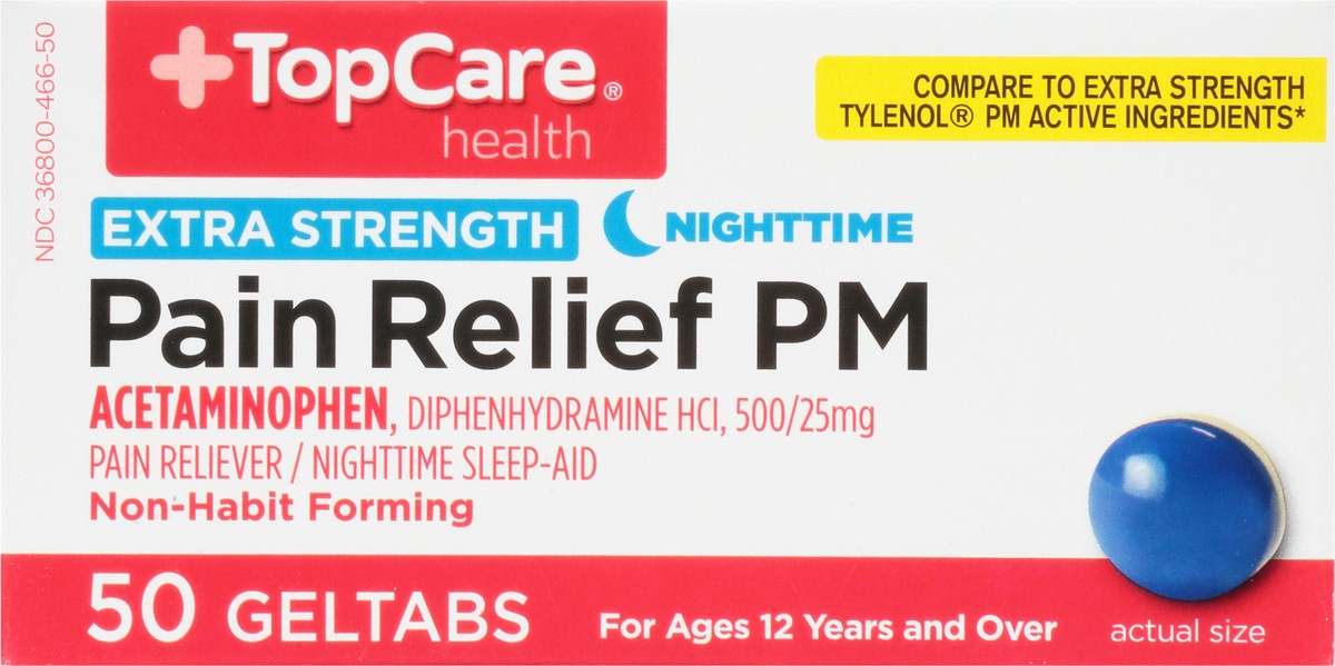 slide 10 of 10, TopCare Pain Relief PM, Extra Strength, Geltabs, 50 ct