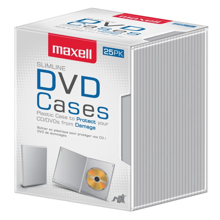 slide 3 of 3, Maxell Dvd Video Cases, Slim, Clear, Pack Of 25, 25 ct