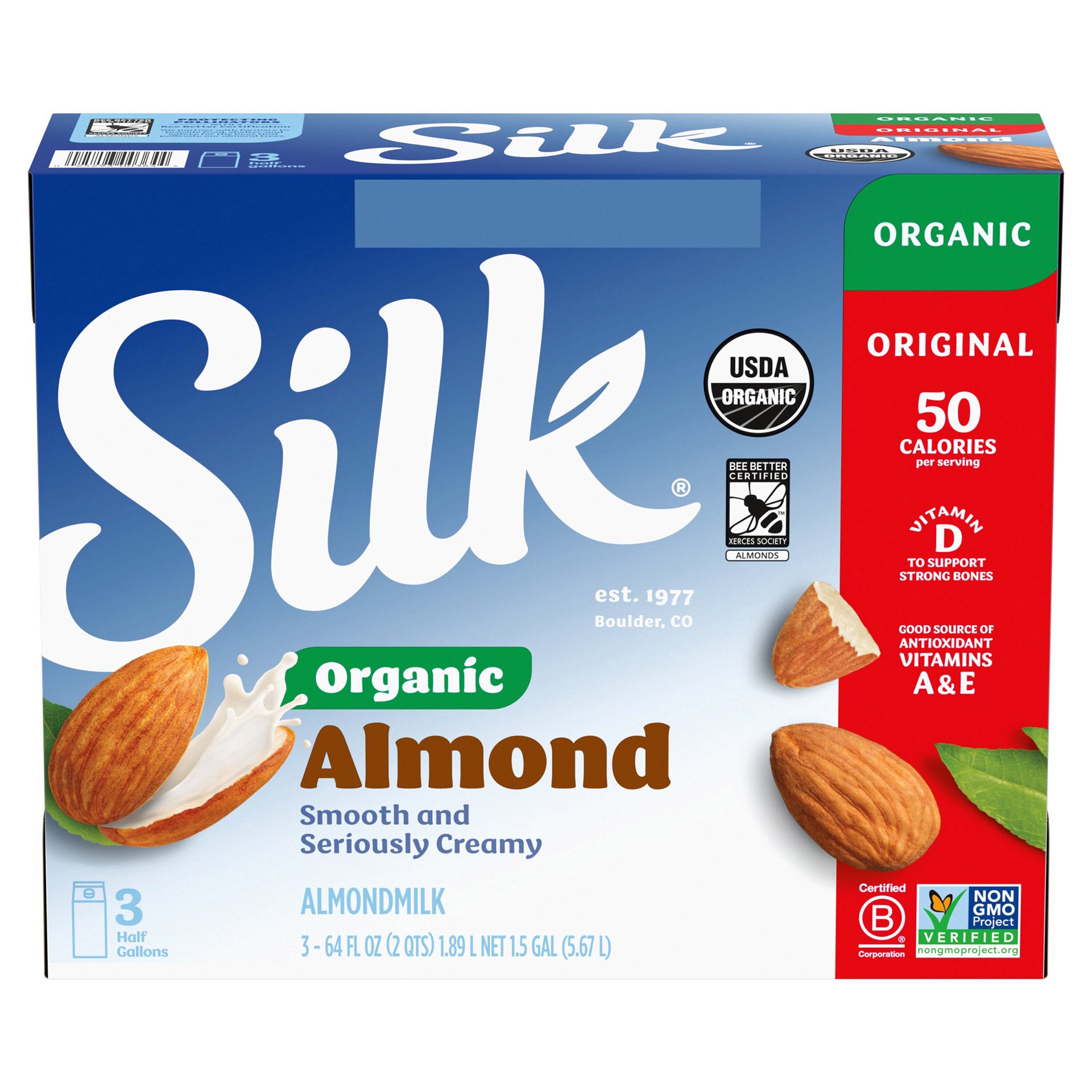 slide 1 of 1, Silk Organic Almond Milk Original, Half Gallon, 3 count, 