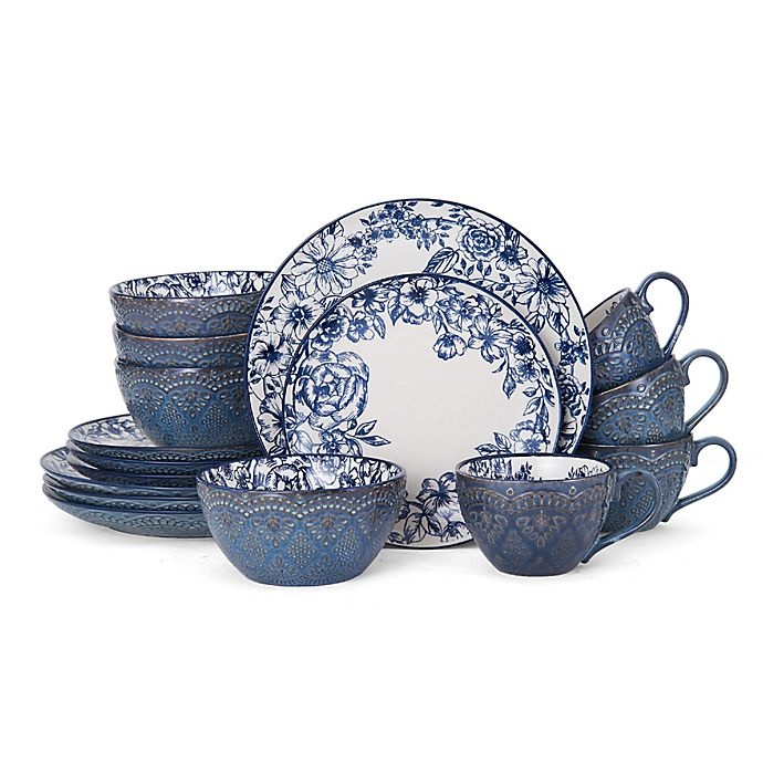 slide 1 of 1, Pfaltzgraff Gabriela Dinnerware Set - Blue, 16 ct