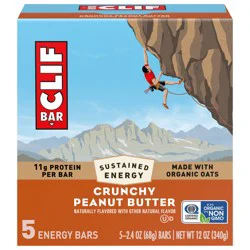 CLIF BAR - Crunchy Peanut Butter - Made with Organic Oats - Energy Bars - Non-GMO - Plant Based Protein Bars (5 Pack)