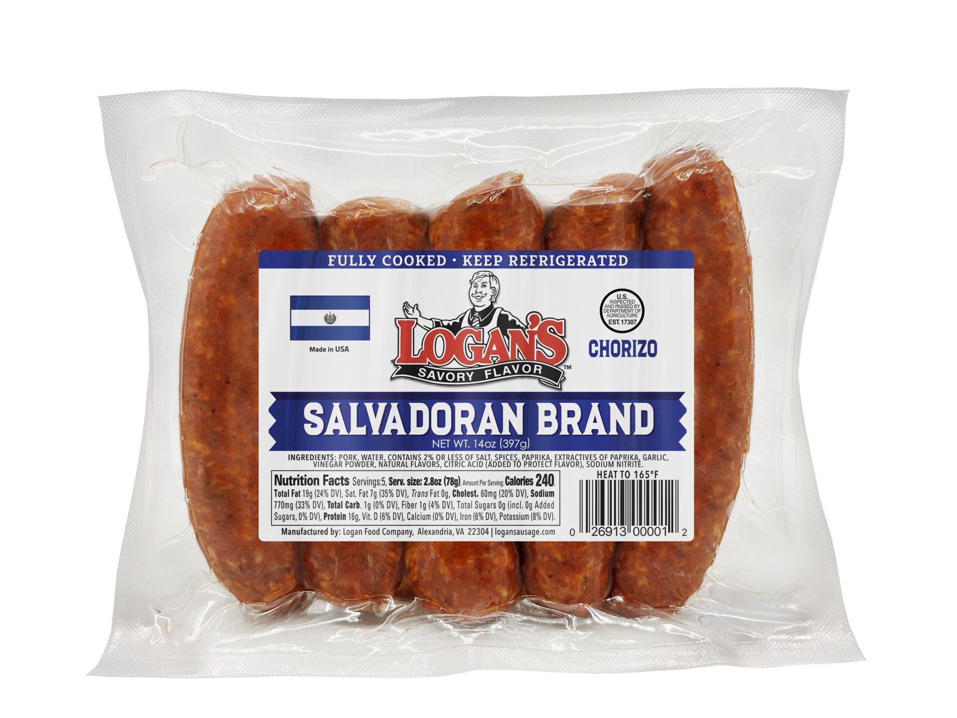 slide 1 of 1, Logan's Salvadoran Brand Chorizo 14 oz, 14 oz