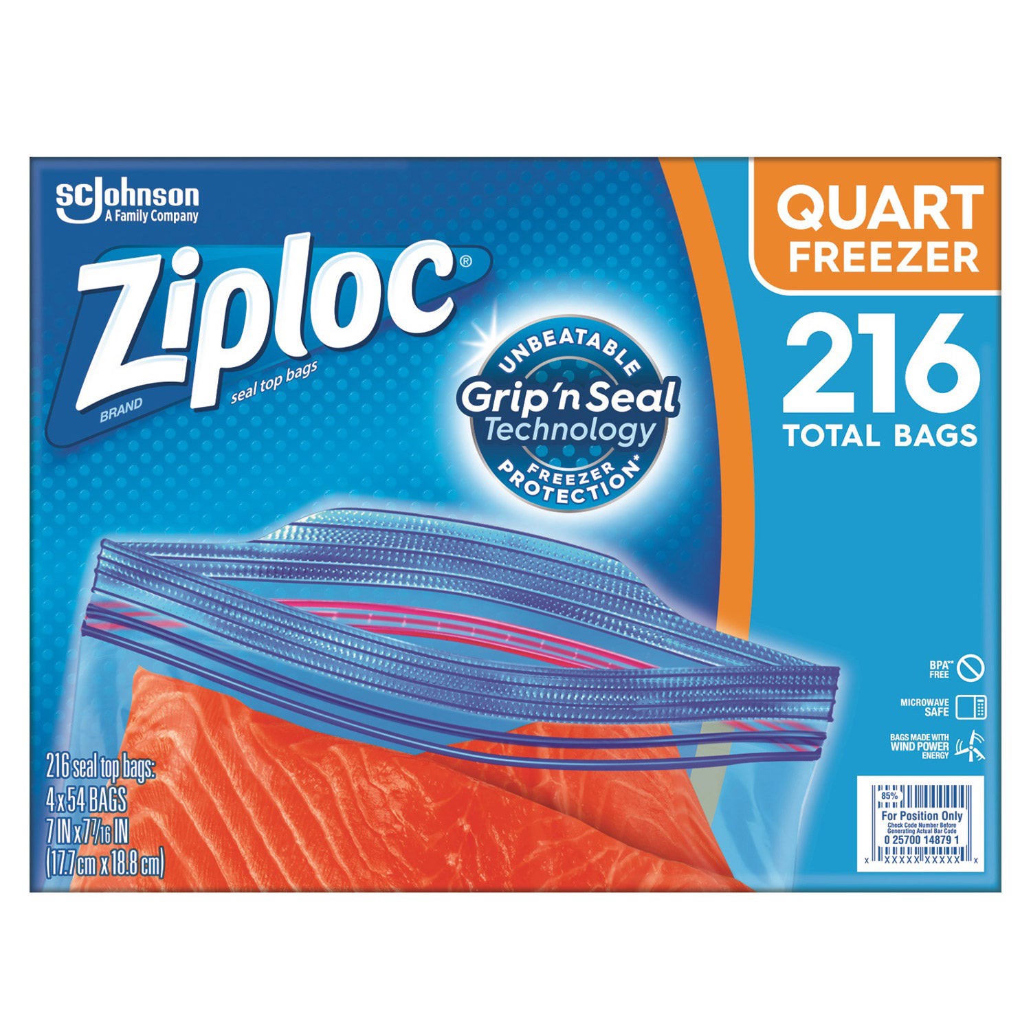 slide 1 of 2, Ziploc Seal Top Freezer Bag, Quart, 54 count, 4 pack, 