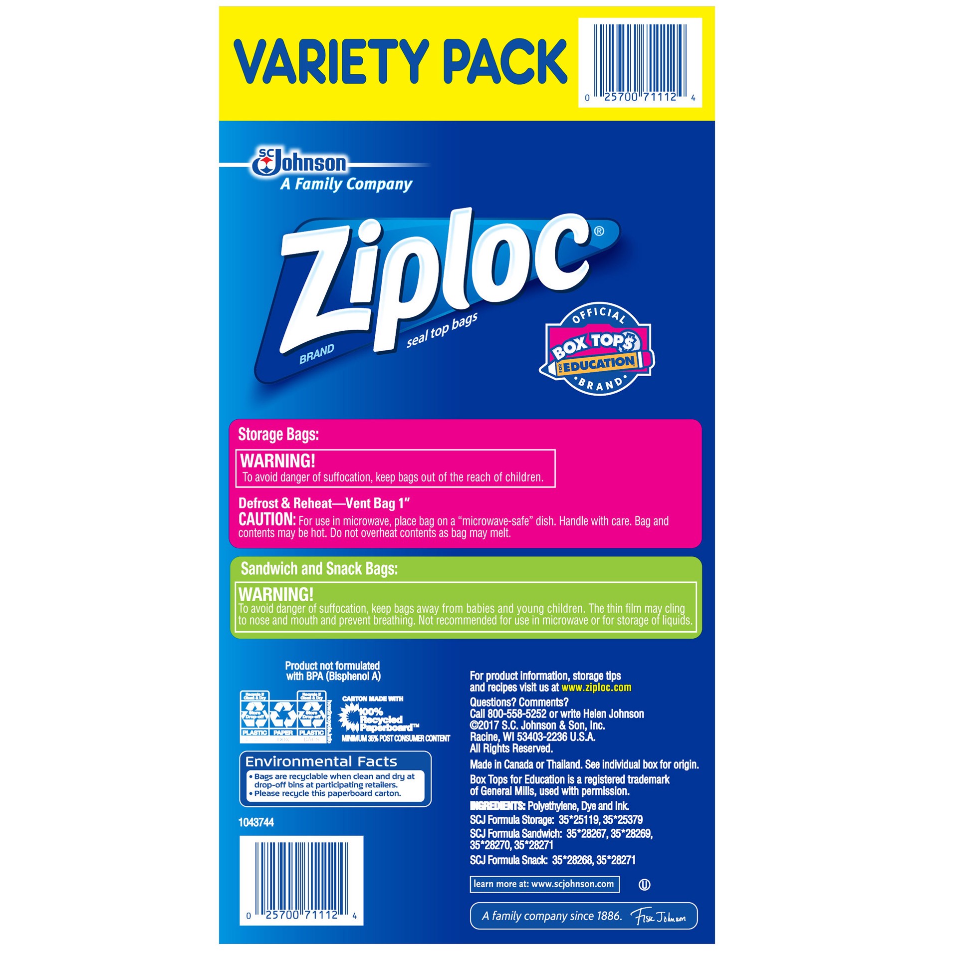 slide 2 of 2, Ziploc Variety Pack Gallon, Quart, Sandwich, Snack, 347 ct