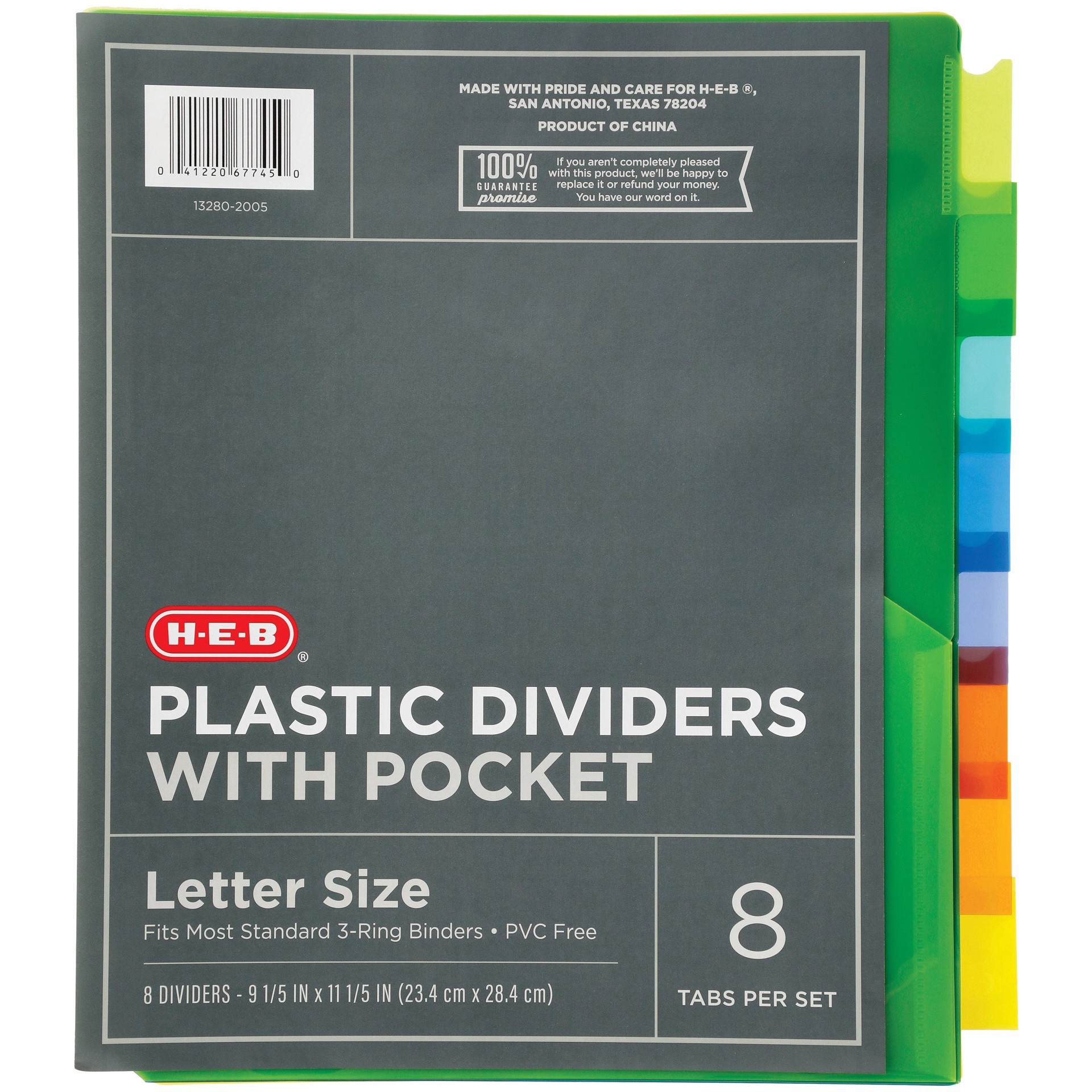 slide 1 of 1, H-E-B Letter Size Plastic Dividers with Pockets, 8 ct