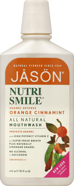 slide 1 of 1, Jason Nutri Smile Mouthwash Enamel Defense Orange Cinnamint, 16 fl oz