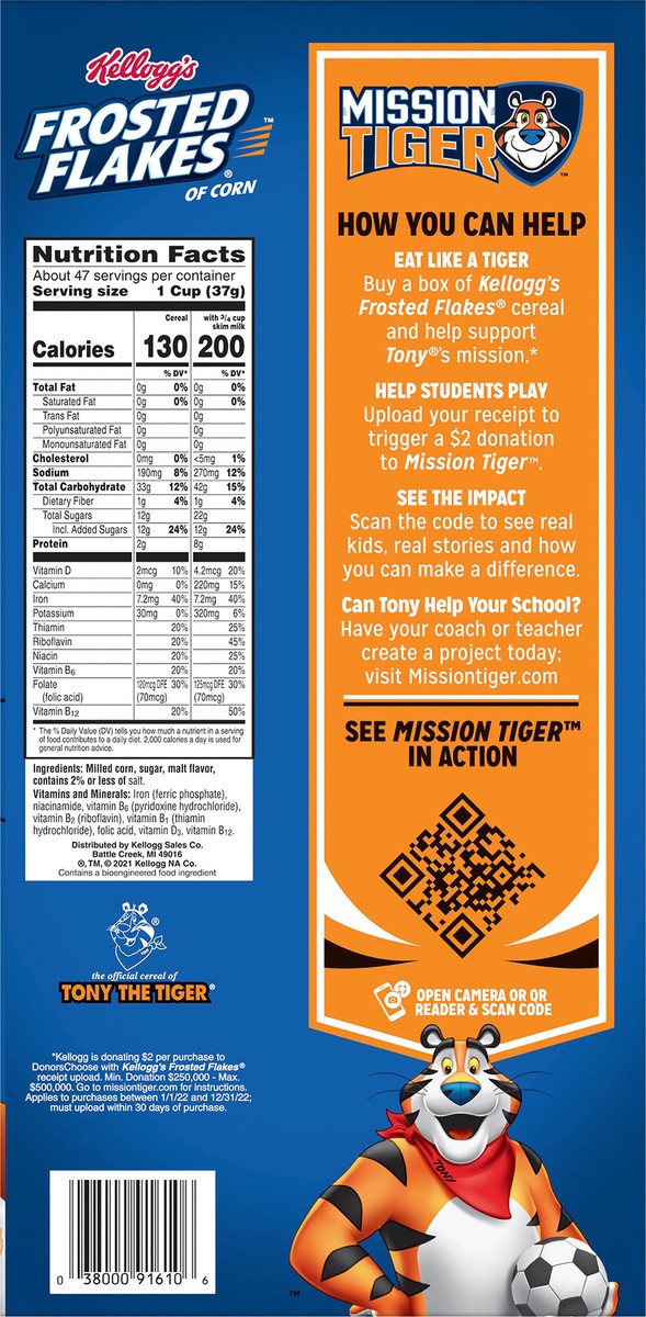 slide 12 of 13, Frosted Flakes Kellogg's Frosted Flakes Breakfast Cereal, Kids Cereal, Family Breakfast, Original, 61.9oz Box, 2 Bags, 61.90 oz