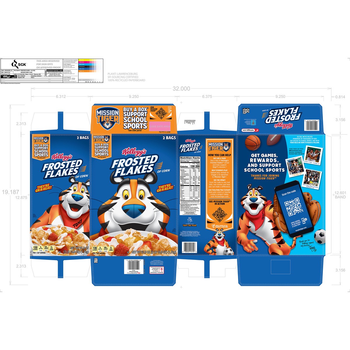 slide 8 of 13, Frosted Flakes Kellogg's Frosted Flakes Breakfast Cereal, Kids Cereal, Family Breakfast, Original, 61.9oz Box, 2 Bags, 61.90 oz