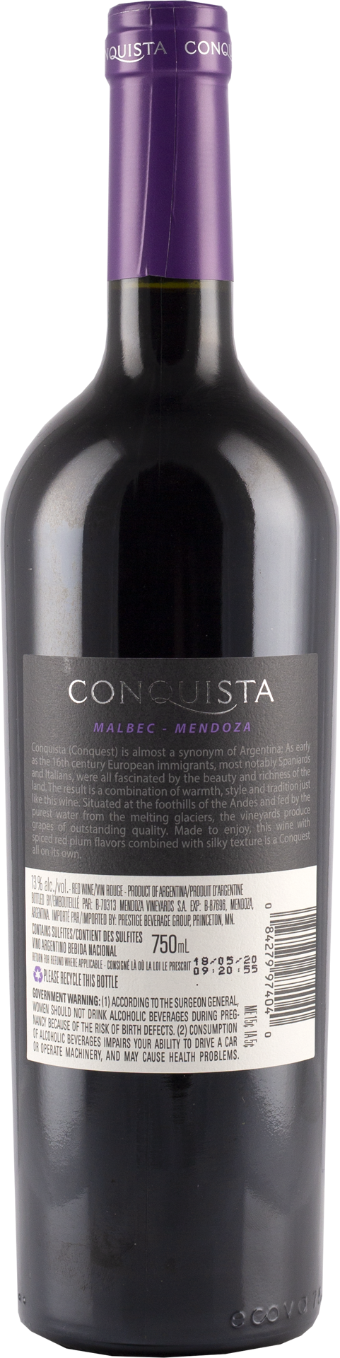 slide 2 of 3, Conquista Malbec, 750 ml