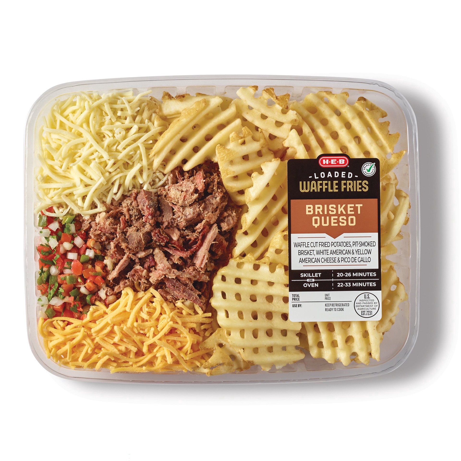slide 1 of 1, H-E-B Loaded Waffle Fries – Brisket Queso, per lb