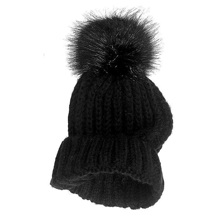 slide 2 of 2, Isaac Mizrahi Ribbed Cuffed Women's Beanie with Pom-Pom - Black, 1 ct