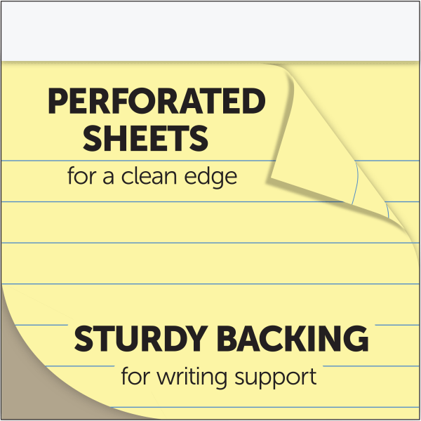slide 2 of 6, Office Depot Brand Perforated Writing Pads, Legal Ruled, Canary, 12 pk; 50 ct; 8 1/2 in x 11 3/4 in