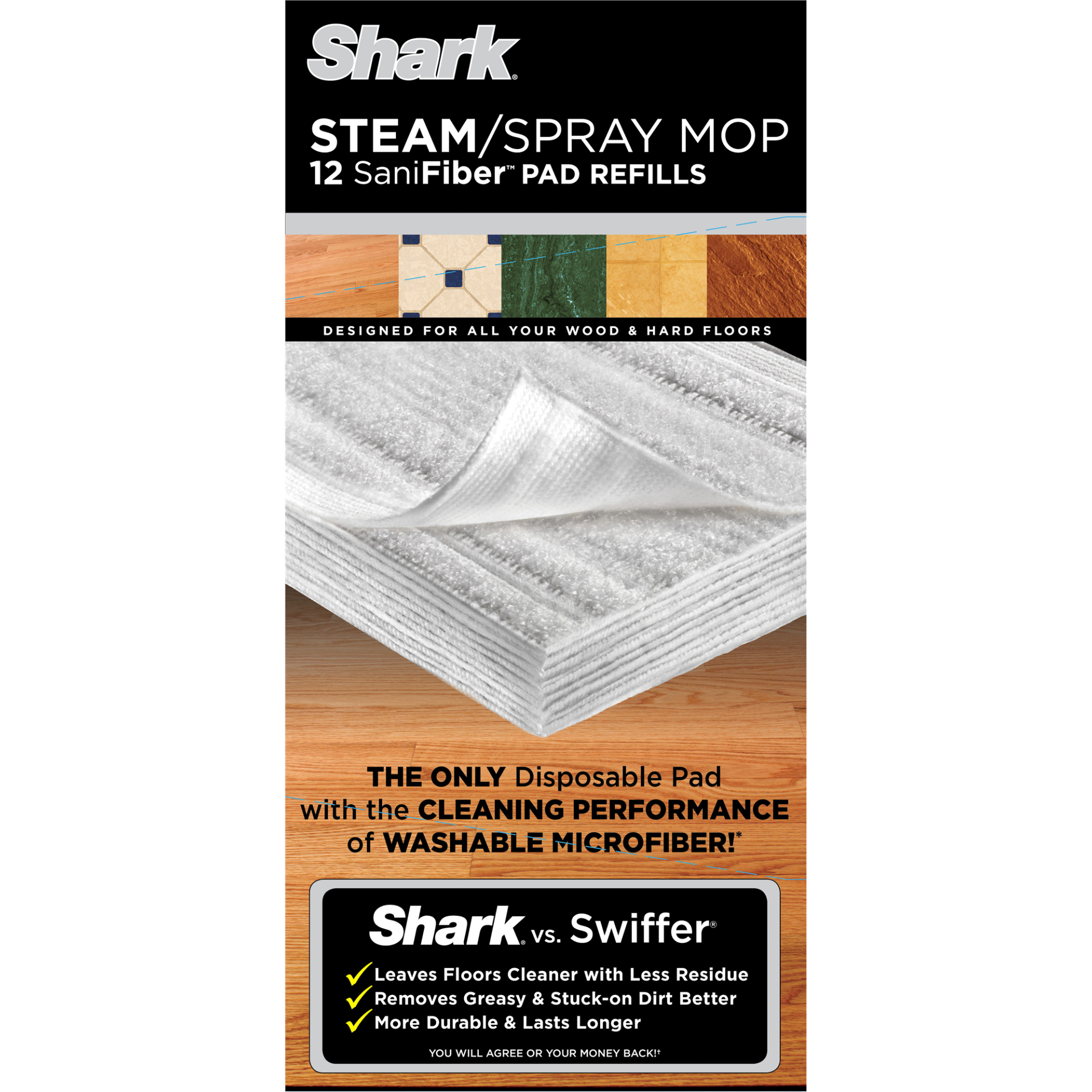 slide 1 of 1, Shark Steam/Spray Mop Sanifiber Disposable Pad Refills, 12 ct