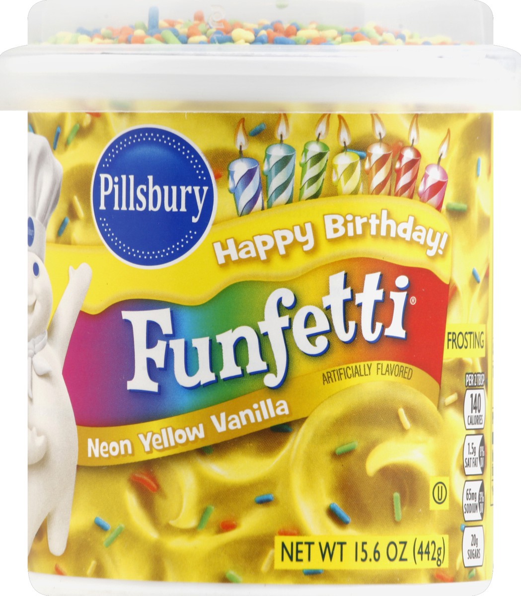 slide 2 of 2, Pillsbury Funfetti Frosting Neon Yellow Vanilla, 15.6 oz