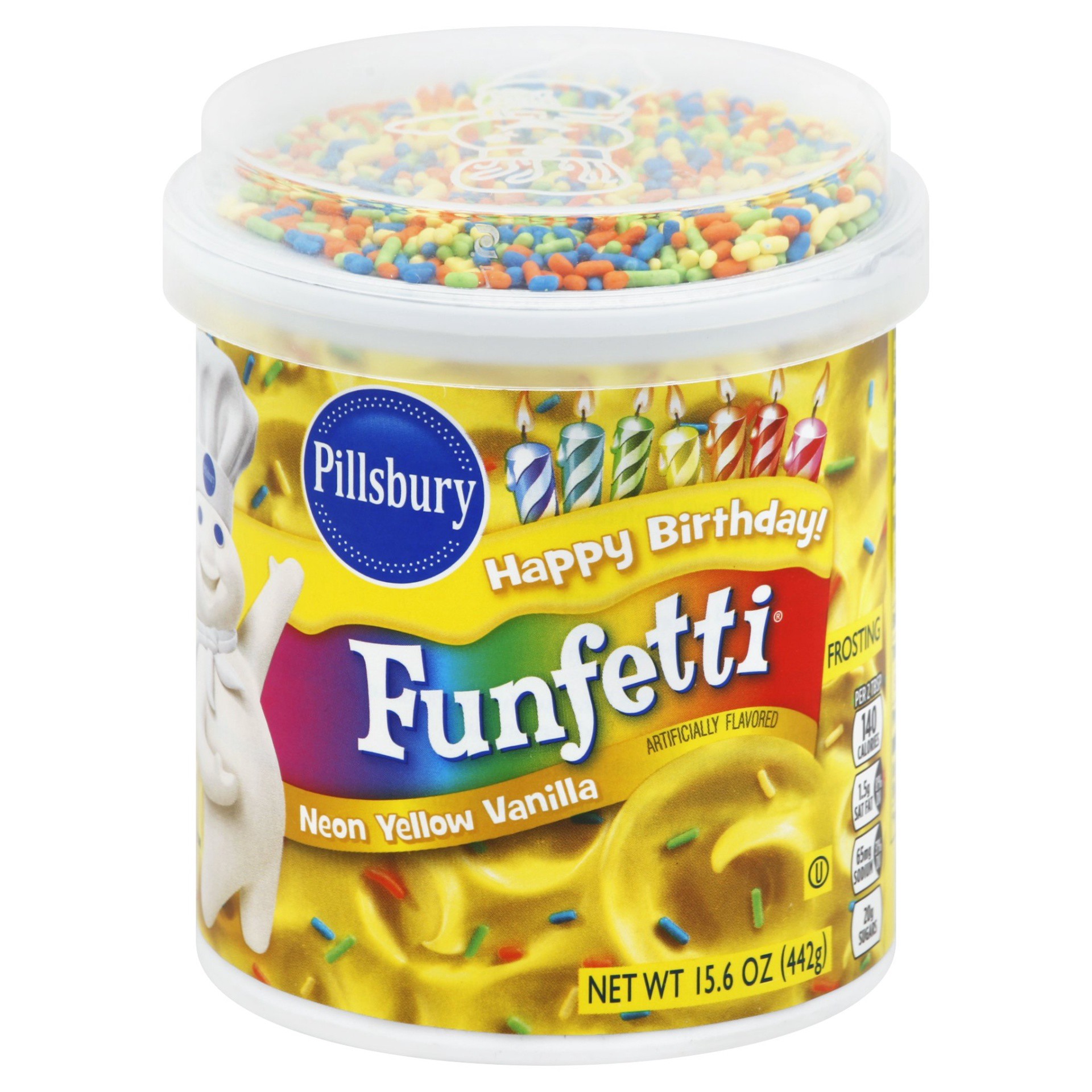 slide 1 of 2, Pillsbury Funfetti Frosting Neon Yellow Vanilla, 15.6 oz