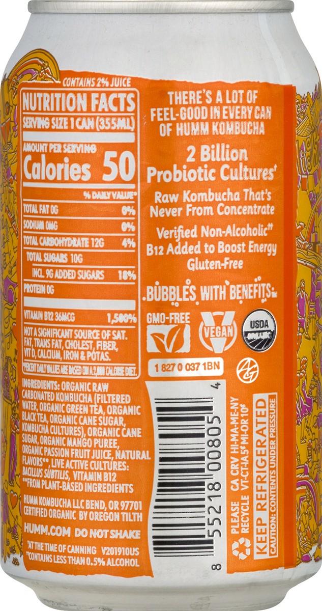 slide 7 of 9, Humm Probiotic Mango Passionfruit Kombucha 12 fl oz, 12 fl oz