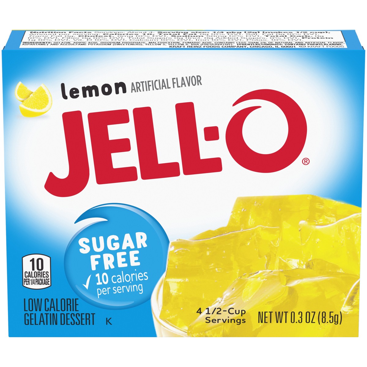 slide 1 of 5, Jell-O Sugar Free Lemon Instant Gelatin Mix, 0.3 oz Box, 0.3 oz