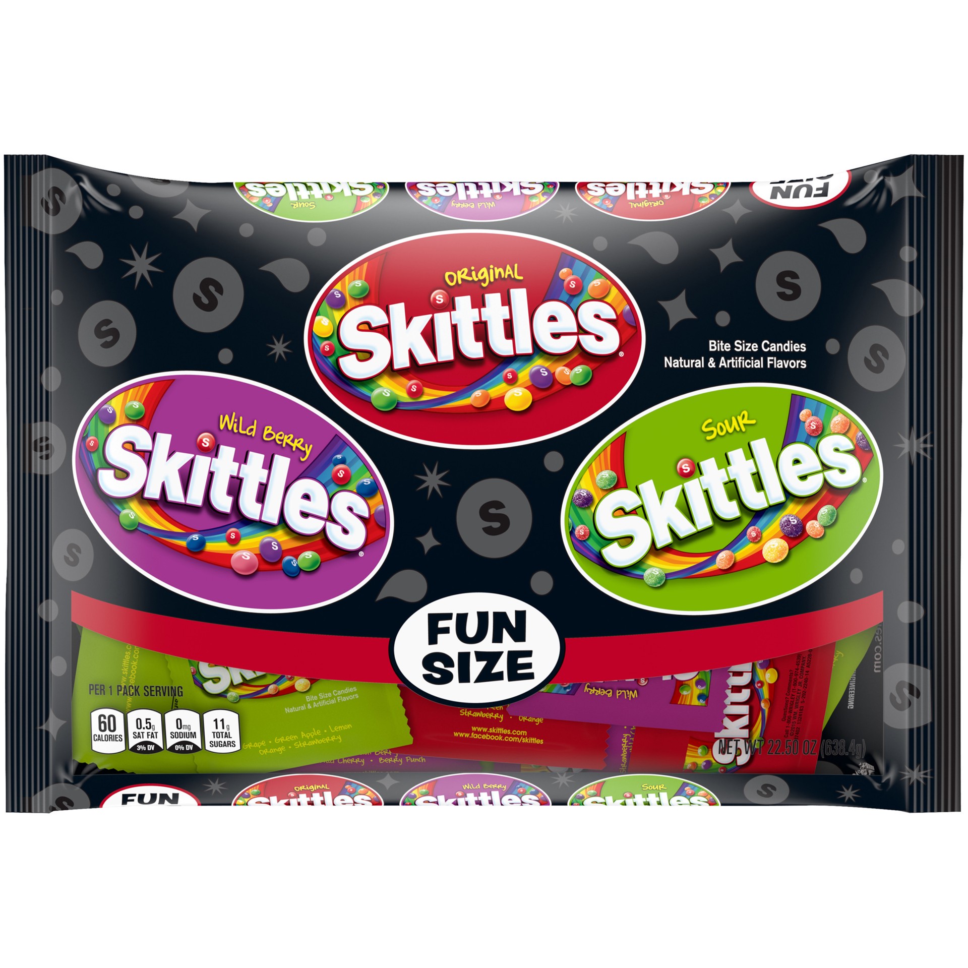 slide 1 of 5, Skittles Fun Size Original, Wild Berry & Sour Bite Size Candies 22.5 oz. Pack, 22.5 oz