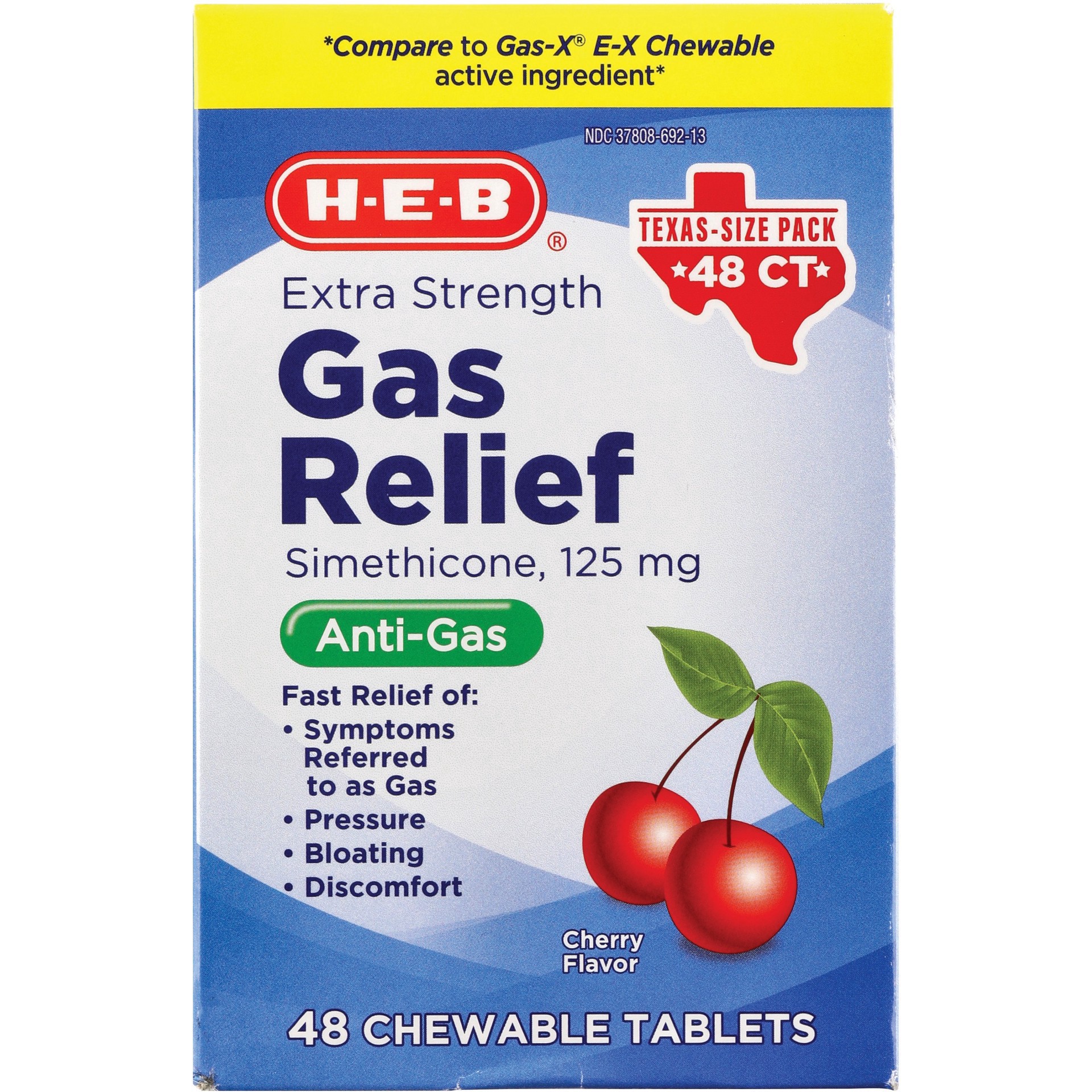 slide 1 of 1, H-E-B Extra Strength Gas Relief Cherry Chewable Tablets Texas-Size Pack, 48 ct