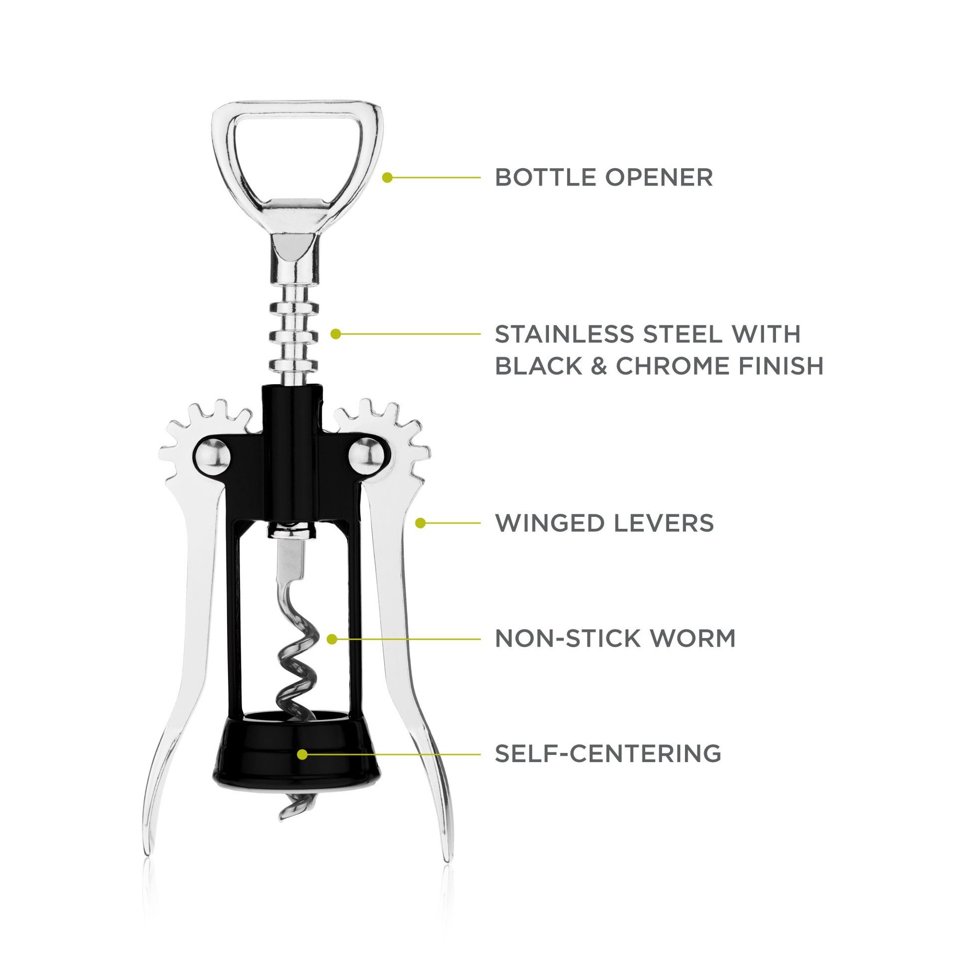 slide 3 of 5, True Soar Black And Silver Winged Corkscrew, Self Centering Worm, Bottle Opener, 1 cnt