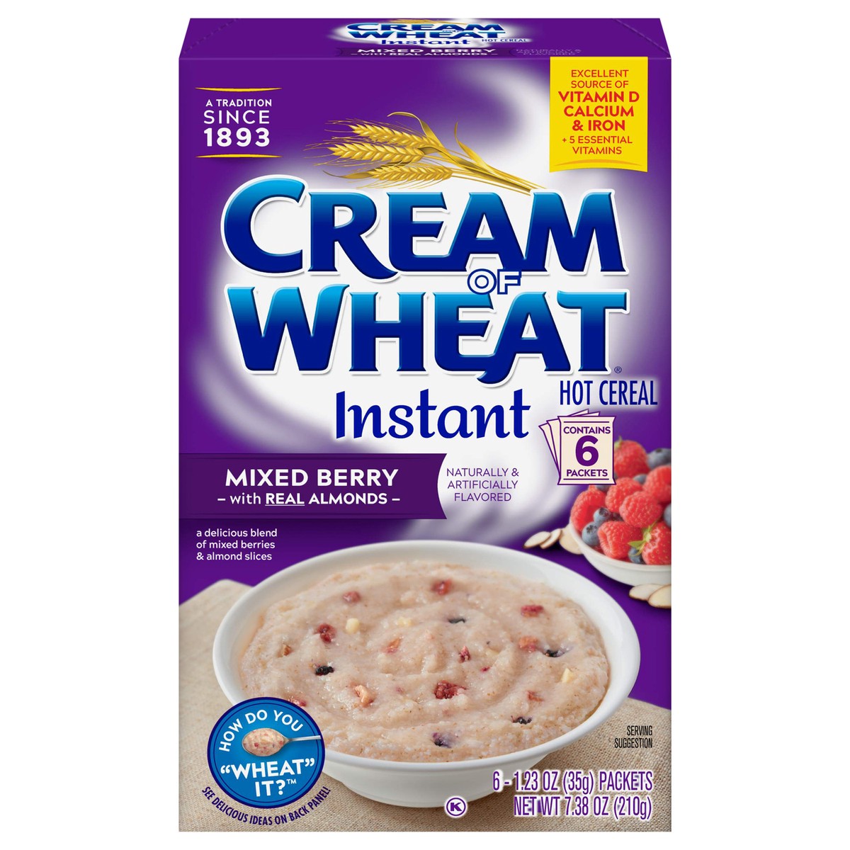 slide 9 of 11, Cream of Wheat Mixed Berry Instant Hot Cereal, Kosher, 6-1.23 OZ Packets, 6 ct