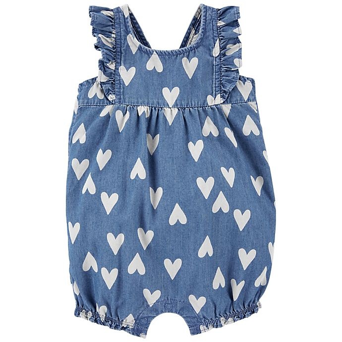 slide 1 of 1, Carter's Heart Romper - Chambray, 1 ct; 9 M