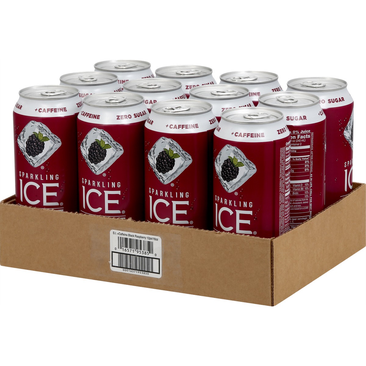 slide 9 of 10, Sparkling ICE +Caffeine Zero Sugar Black Raspberry Sparkling Water 12 - 16 fl oz Cans, 192 fl oz