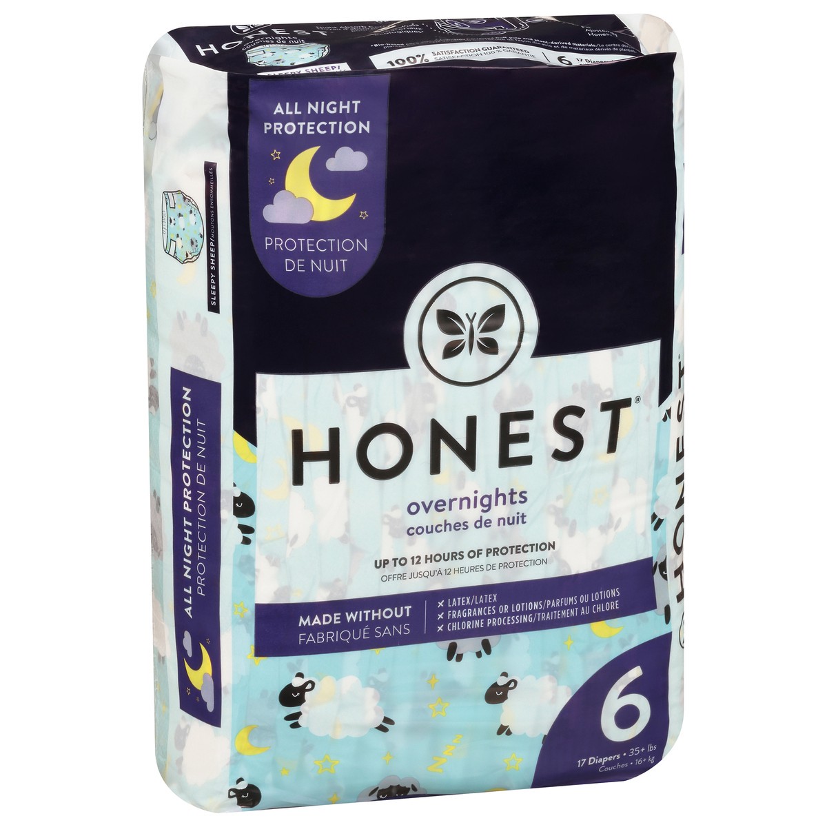 slide 2 of 9, Honest Overnights Sleepy Sheep Size 6 (35+ lbs) Diapers 17 ea, 21 ct