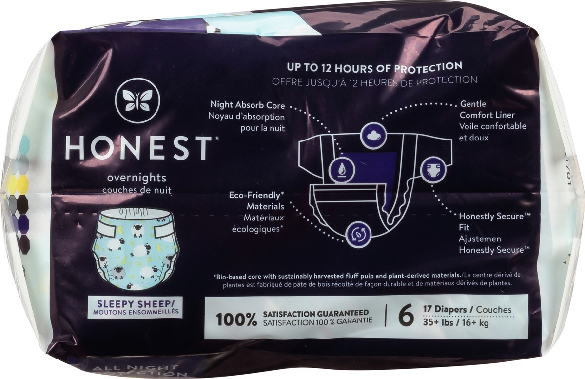 slide 9 of 9, Honest Overnights Sleepy Sheep Size 6 (35+ lbs) Diapers 17 ea, 21 ct