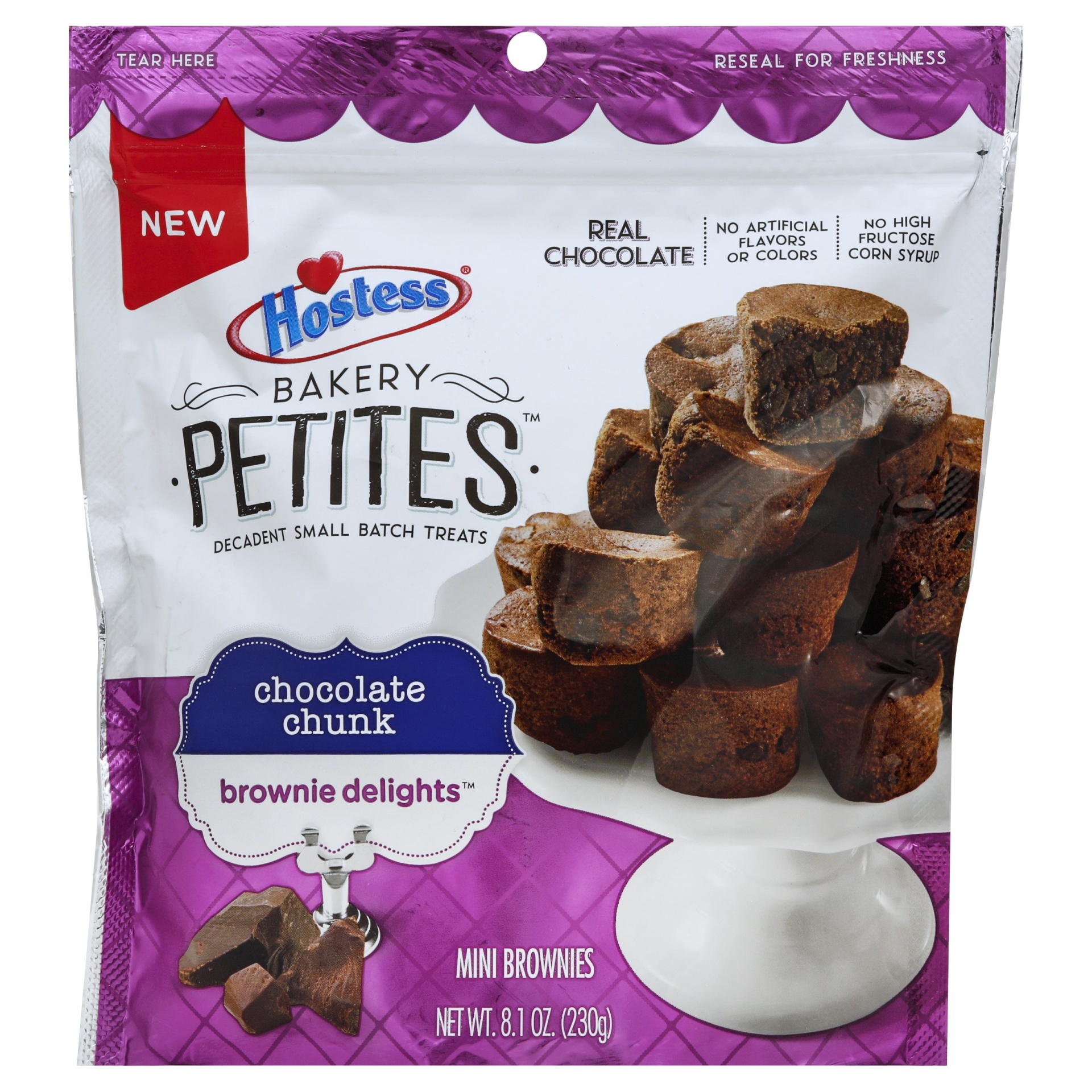 slide 1 of 1, Hostess Bakery Petites Chocolate Chunk Mini Brownie Delights, 8.1 oz